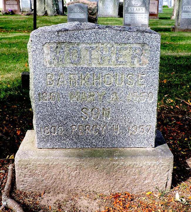 Photo of headstones/Mary A Barkhouse 1861-1950 hdstn Cambridge Cem MA